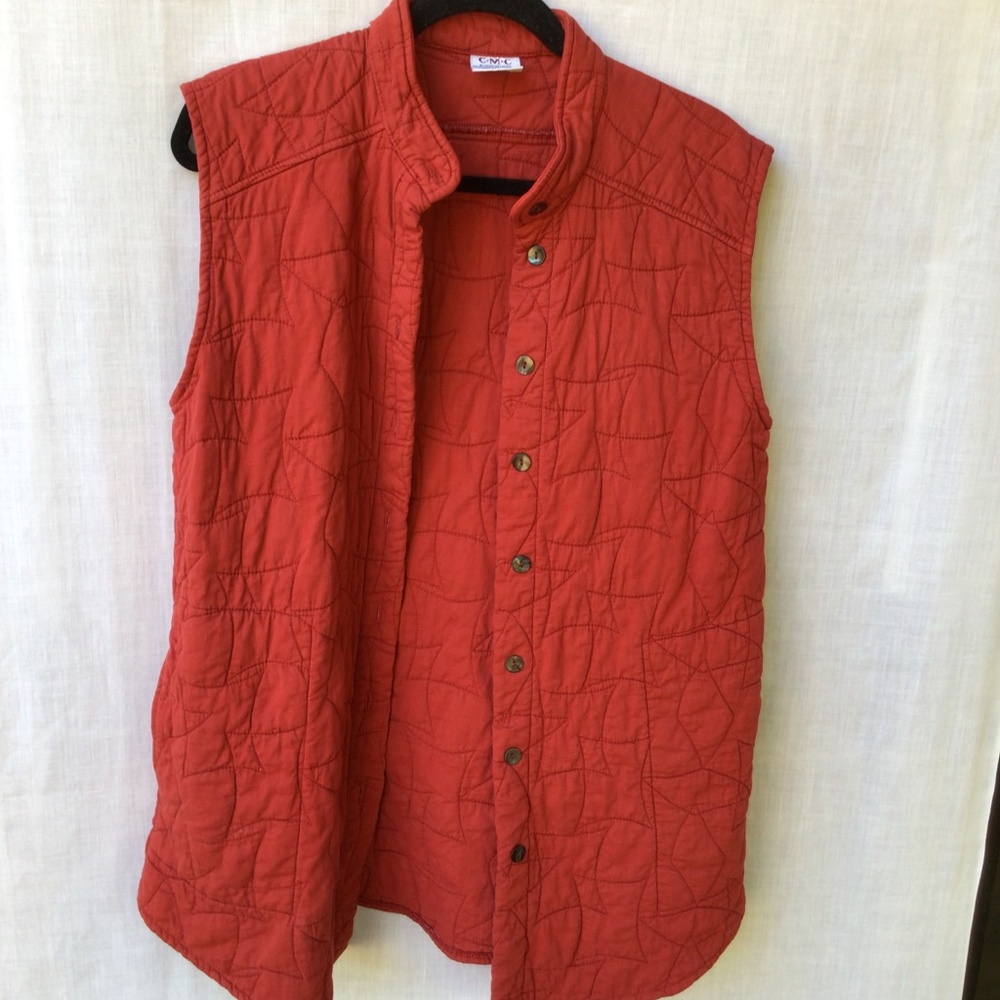CMC Color Me Cotton Quilted Long Vest Size S/M Red